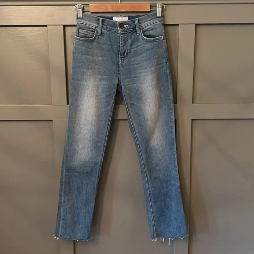 Current/Elliott Mid Rise Straight Leg Jeans Raw Cut Hem Size 24